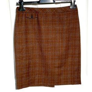 J Crew Brown Plaid Wool Pencil Skirt